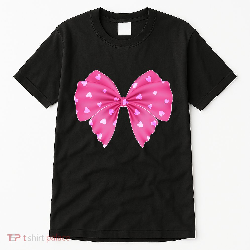Cute Valentine Heart Print Ribbon Bow Tall T-Shirt