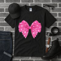 Cute Valentine Heart Print Ribbon Bow Tall T-Shirt