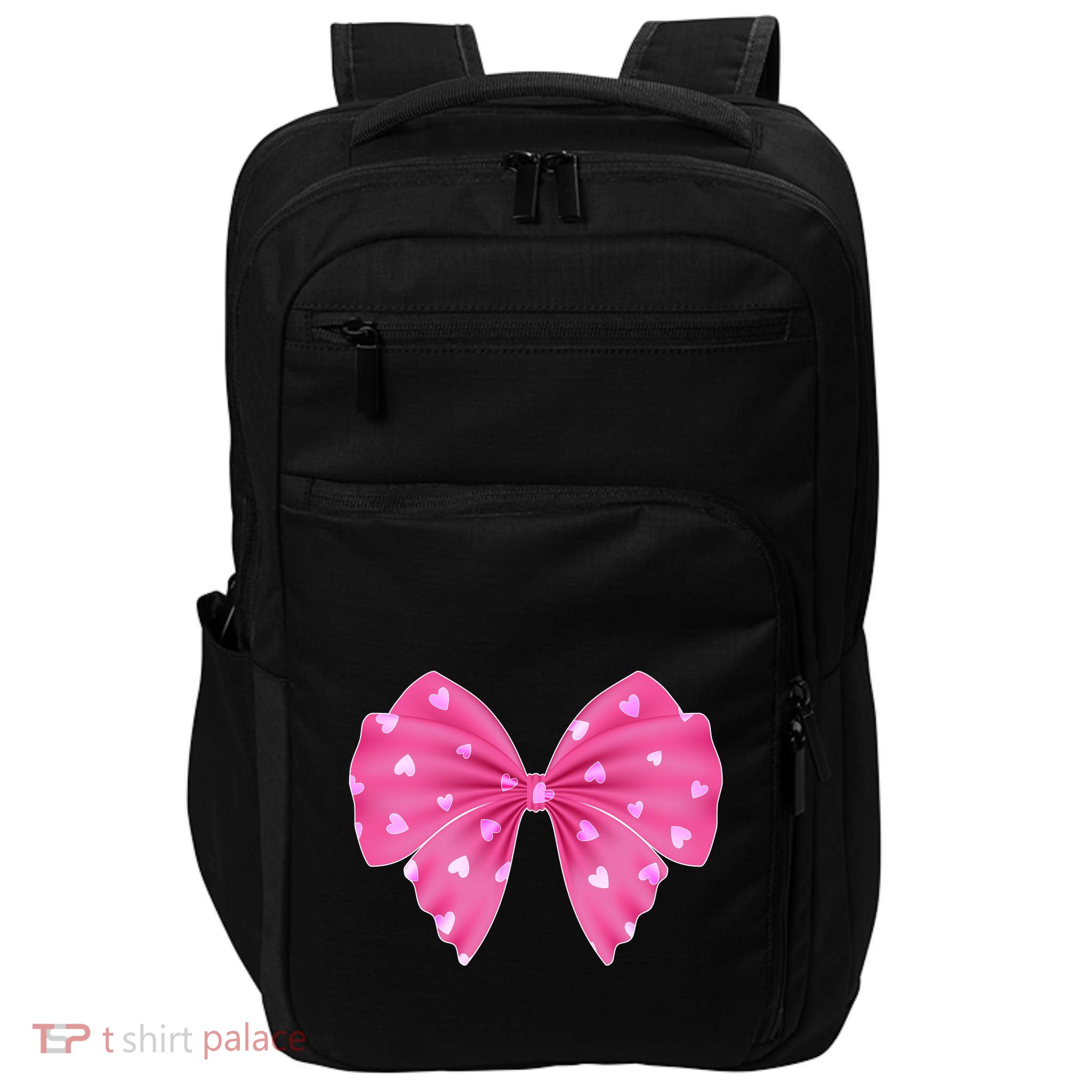 Cute Valentine Heart Print Ribbon Bow Impact Tech Backpack