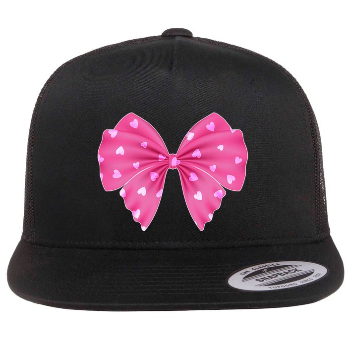Cute Valentine Heart Print Ribbon Bow Flatbill Hat