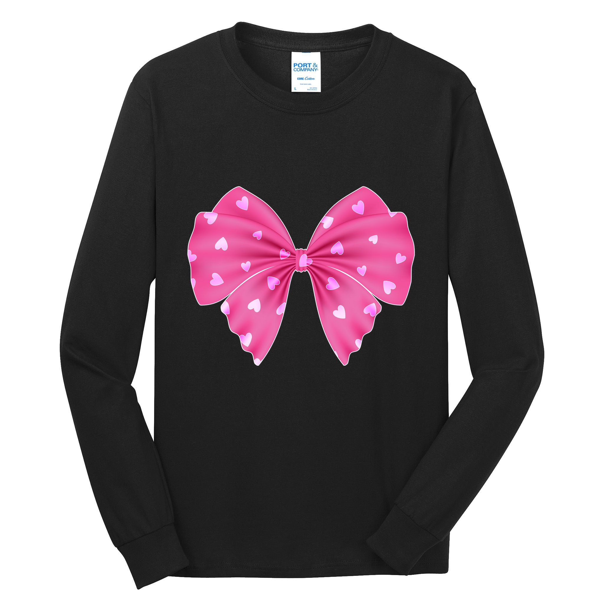 Cute Valentine Heart Print Ribbon Bow Tall Long Sleeve T-Shirt