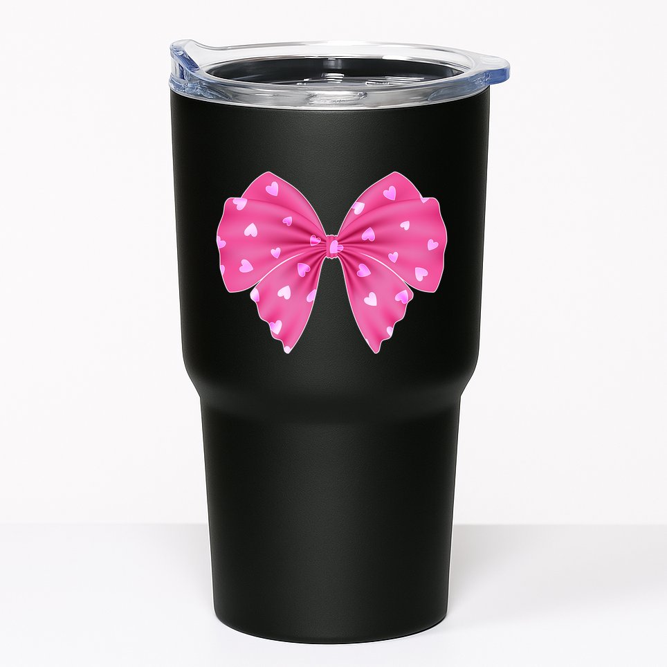 Cute Valentine Heart Print Ribbon Bow Tumbler