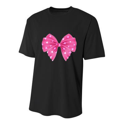 Cute Valentine Heart Print Ribbon Bow Youth Performance Sprint T-Shirt