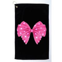 Cute Valentine Heart Print Ribbon Bow Golf Towel
