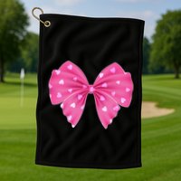 Cute Valentine Heart Print Ribbon Bow Golf Towel