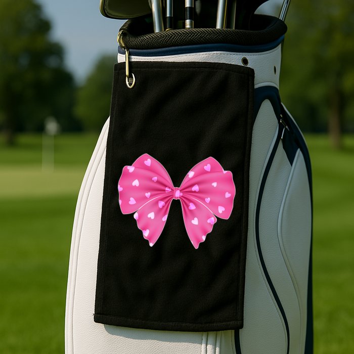 Cute Valentine Heart Print Ribbon Bow Golf Towel