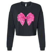 Cute Valentine Heart Print Ribbon Bow Cropped Pullover Crew