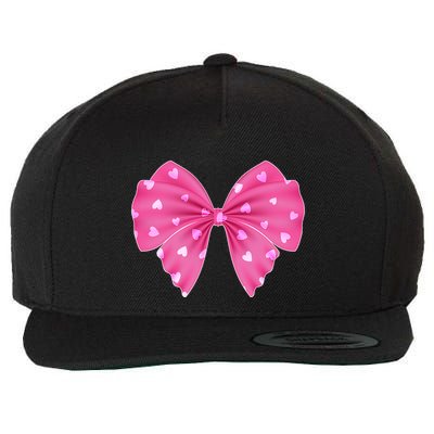 Cute Valentine Heart Print Ribbon Bow Wool Snapback Cap