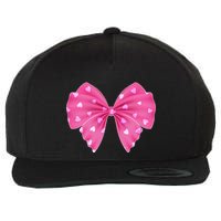 Cute Valentine Heart Print Ribbon Bow Wool Snapback Cap
