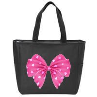 Cute Valentine Heart Print Ribbon Bow Zip Tote Bag