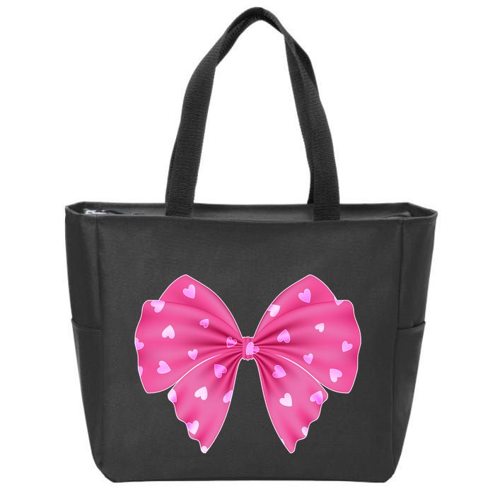 Cute Valentine Heart Print Ribbon Bow Zip Tote Bag