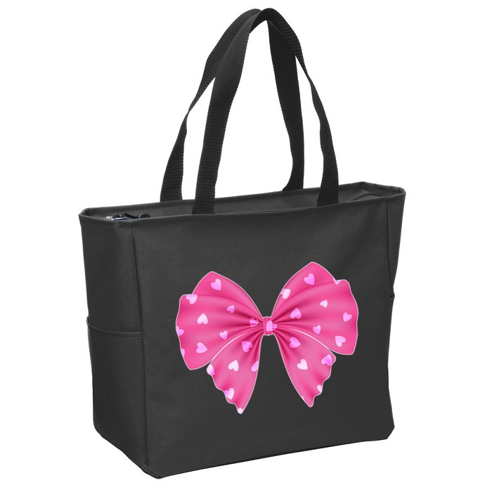 Cute Valentine Heart Print Ribbon Bow Zip Tote Bag