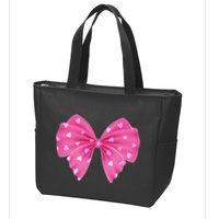 Cute Valentine Heart Print Ribbon Bow Zip Tote Bag