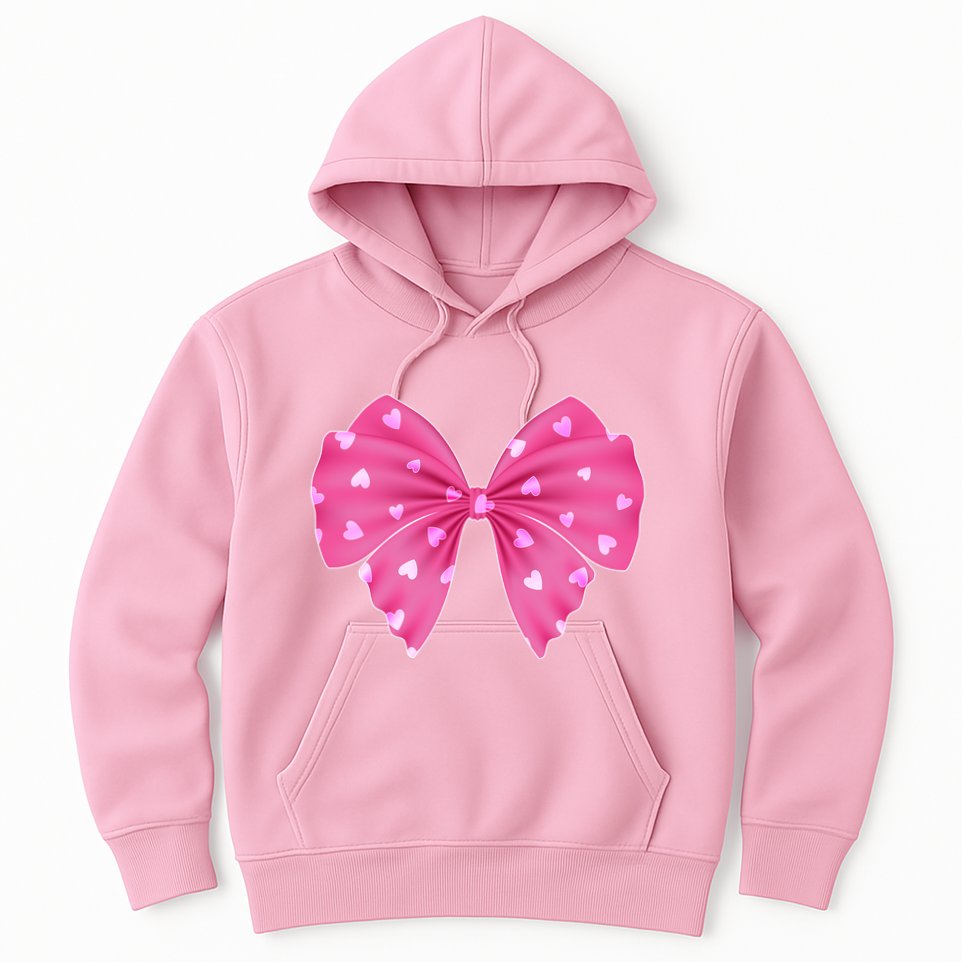 Cute Valentine Heart Print Ribbon Bow Hoodie