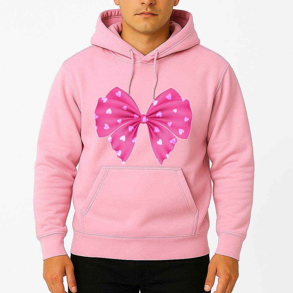 Cute Valentine Heart Print Ribbon Bow Hoodie