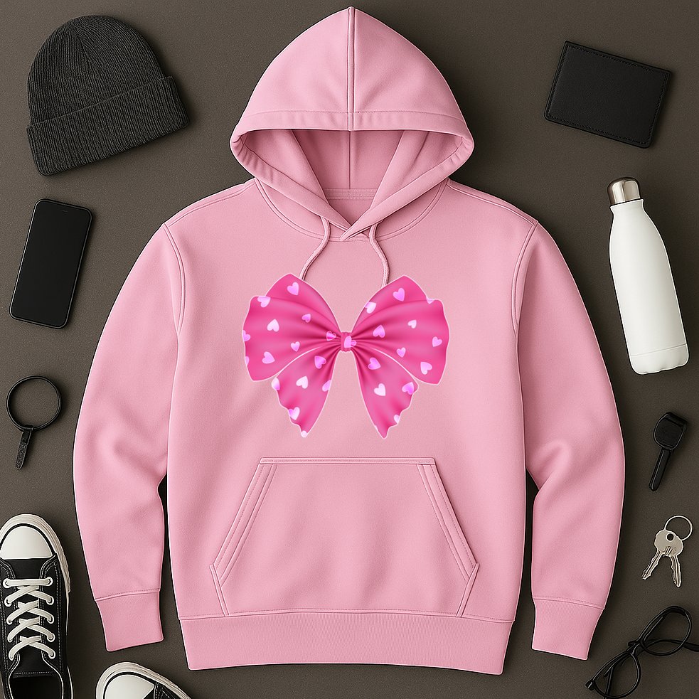 Cute Valentine Heart Print Ribbon Bow Hoodie