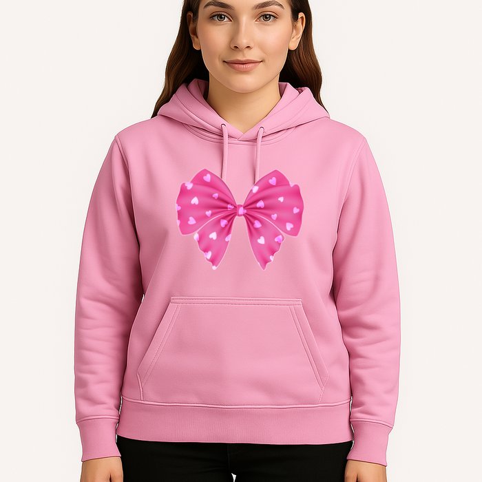 Cute Valentine Heart Print Ribbon Bow Hoodie