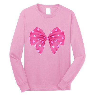 Cute Valentine Heart Print Ribbon Bow Long Sleeve Shirt