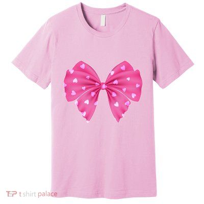 Cute Valentine Heart Print Ribbon Bow Premium T-Shirt
