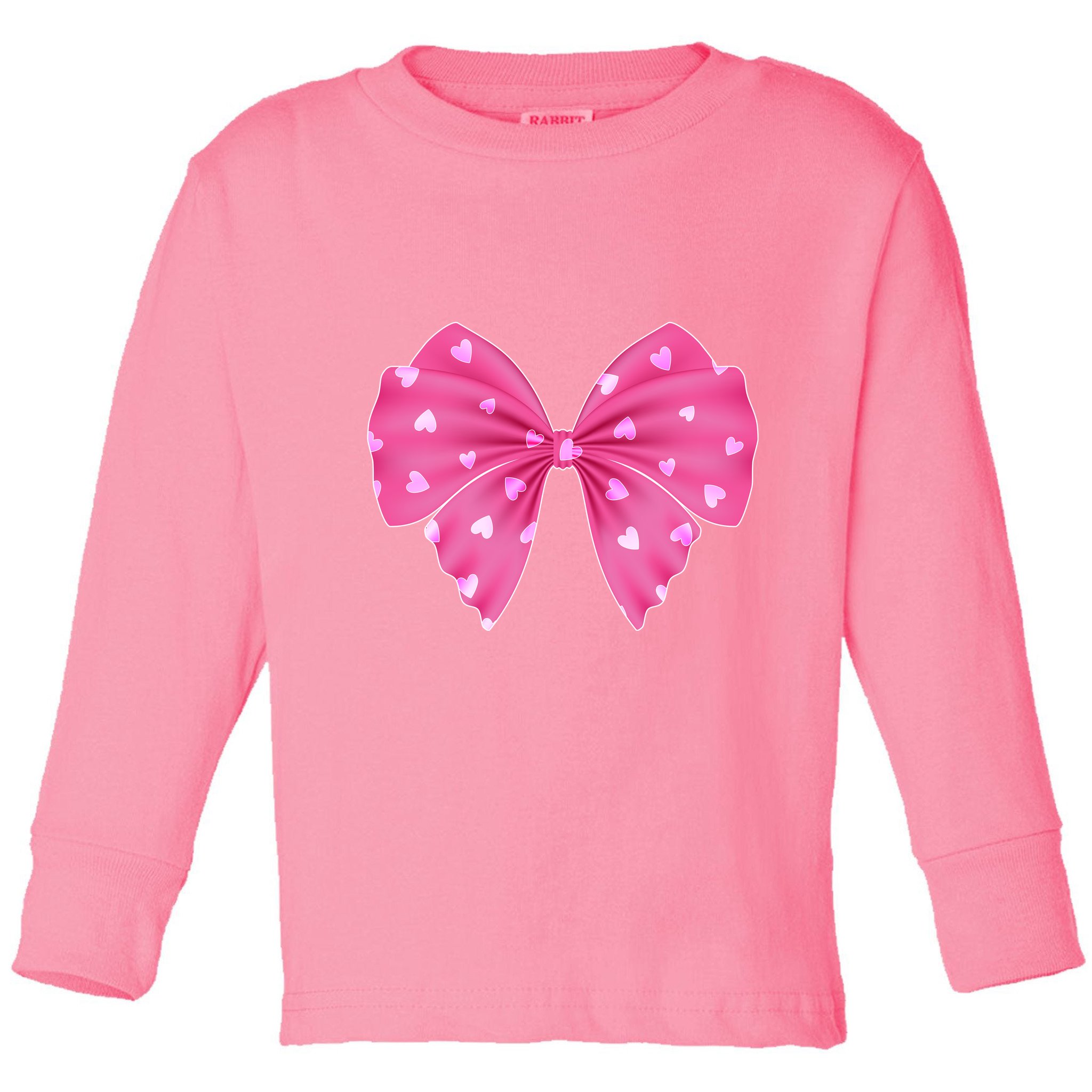 Cute Valentine Heart Print Ribbon Bow Toddler Long Sleeve Shirt