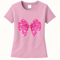 Cute Valentine Heart Print Ribbon Bow Womens T-Shirt