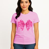 Cute Valentine Heart Print Ribbon Bow Womens T-Shirt