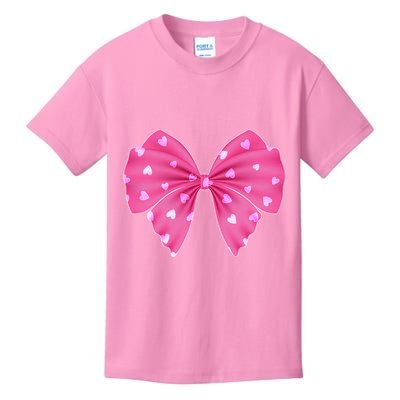 Cute Valentine Heart Print Ribbon Bow Kids T-Shirt