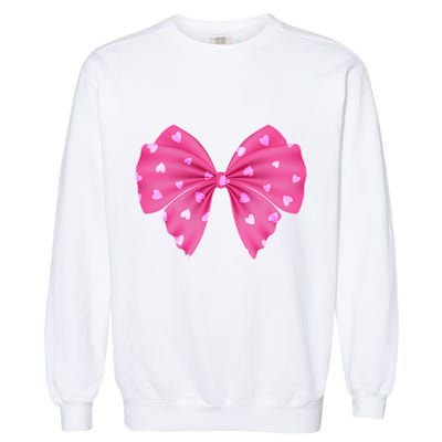 Cute Valentine Heart Print Ribbon Bow Garment-Dyed Sweatshirt