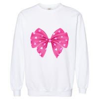 Cute Valentine Heart Print Ribbon Bow Garment-Dyed Sweatshirt