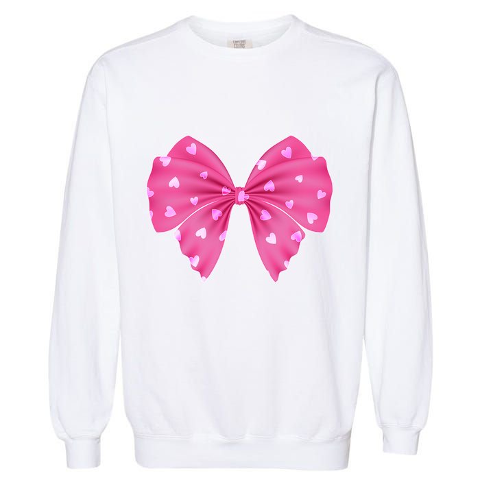 Cute Valentine Heart Print Ribbon Bow Garment-Dyed Sweatshirt