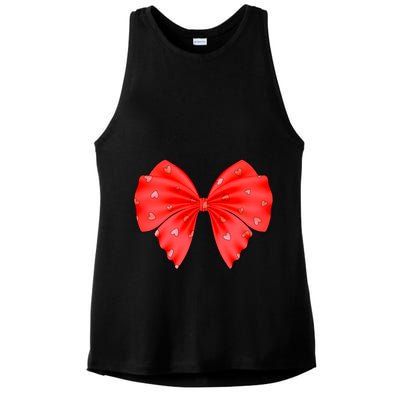 Cute Valentine Heart Print Red Ribbon Bow Ladies PosiCharge Tri-Blend Wicking Tank