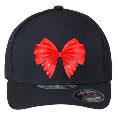 Cute Valentine Heart Print Red Ribbon Bow Flexfit Unipanel Trucker Cap