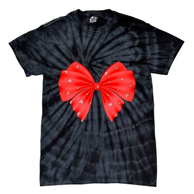 Cute Valentine Heart Print Red Ribbon Bow Tie-Dye T-Shirt