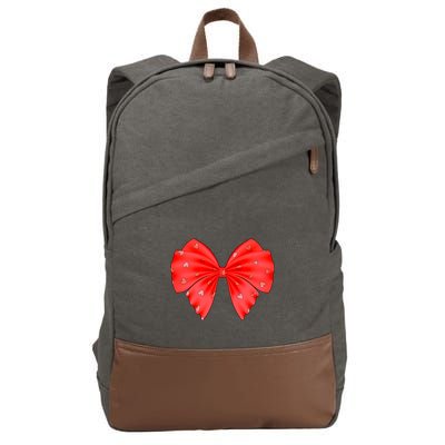 Cute Valentine Heart Print Red Ribbon Bow Cotton Canvas Backpack