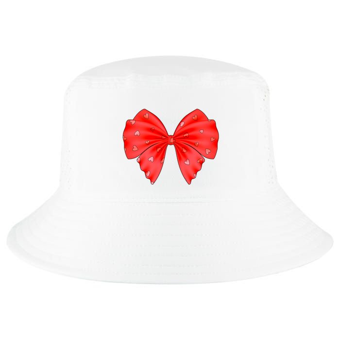 Cute Valentine Heart Print Red Ribbon Bow Cool Comfort Performance Bucket Hat
