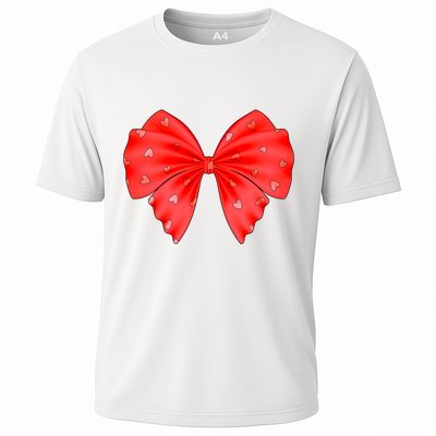Cute Valentine Heart Print Red Ribbon Bow Performance Shirt
