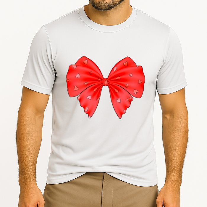 Cute Valentine Heart Print Red Ribbon Bow Performance Shirt