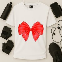 Cute Valentine Heart Print Red Ribbon Bow Performance Shirt