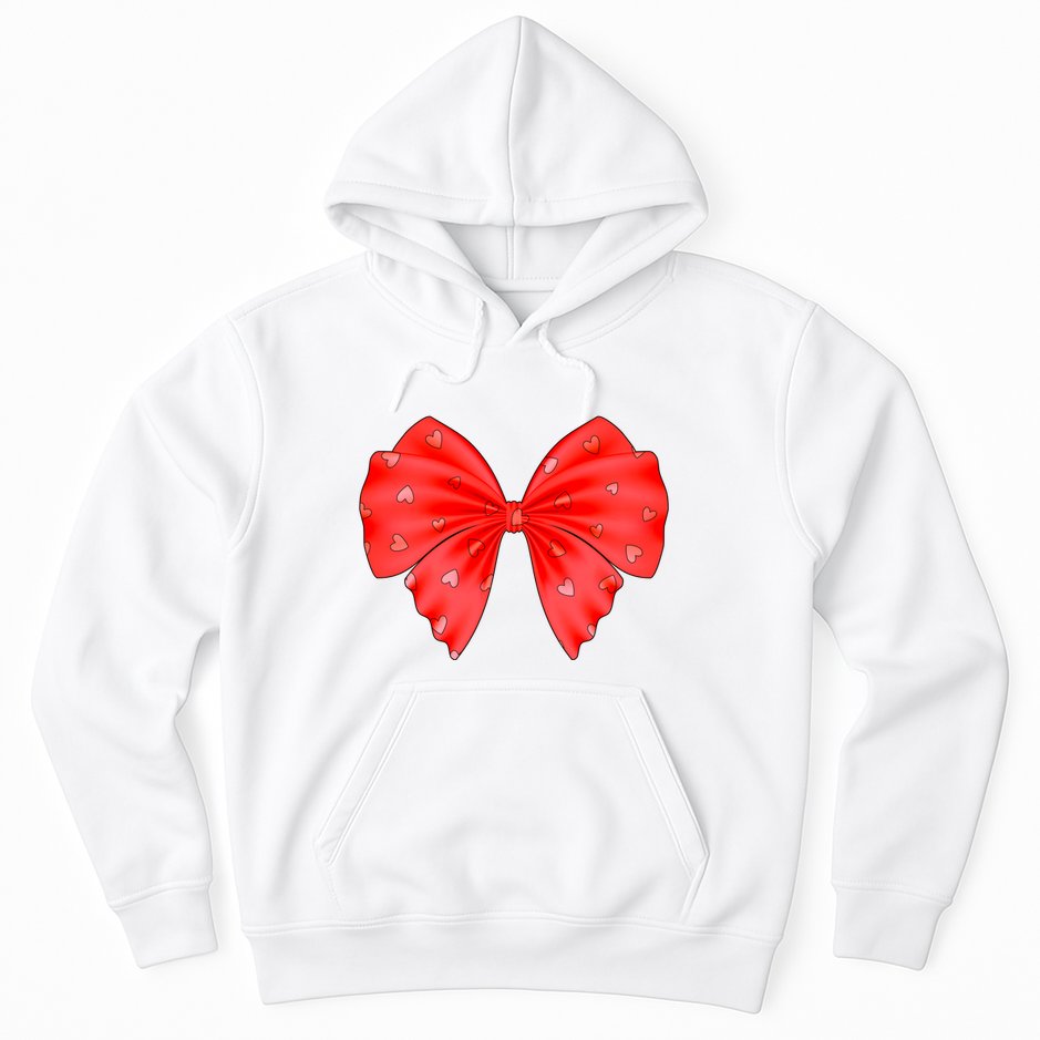 Cute Valentine Heart Print Red Ribbon Bow Hoodie