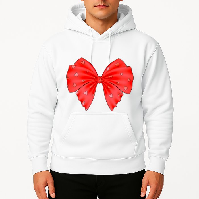 Cute Valentine Heart Print Red Ribbon Bow Hoodie