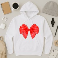 Cute Valentine Heart Print Red Ribbon Bow Hoodie