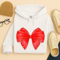 Cute Valentine Heart Print Red Ribbon Bow Hoodie