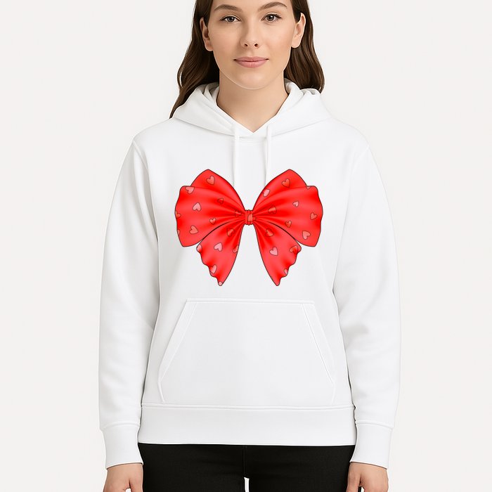 Cute Valentine Heart Print Red Ribbon Bow Hoodie