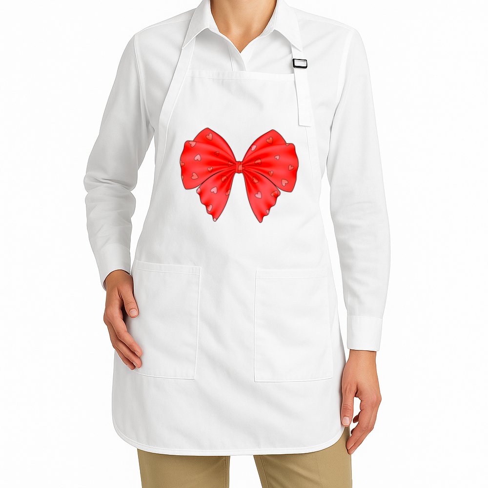 Cute Valentine Heart Print Red Ribbon Bow Apron