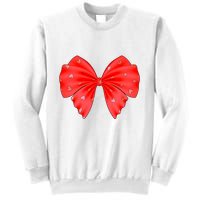 Cute Valentine Heart Print Red Ribbon Bow Sweatshirt