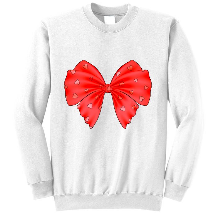 Cute Valentine Heart Print Red Ribbon Bow Sweatshirt