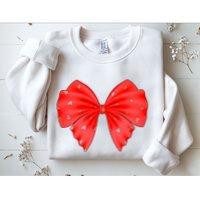 Cute Valentine Heart Print Red Ribbon Bow Sweatshirt