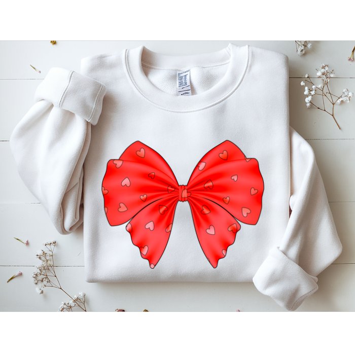 Cute Valentine Heart Print Red Ribbon Bow Sweatshirt