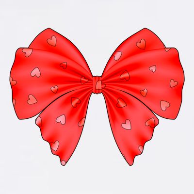 Cute Valentine Heart Print Red Ribbon Bow T-Shirt
