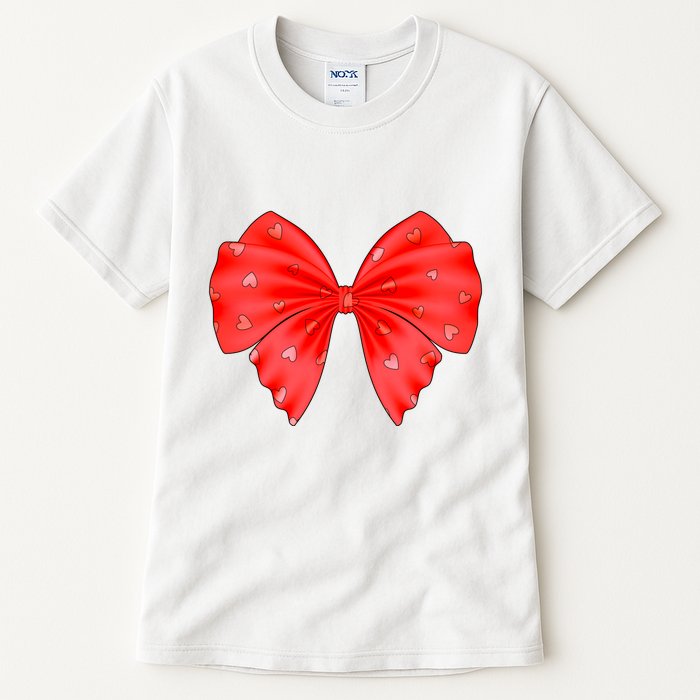 Cute Valentine Heart Print Red Ribbon Bow Tall T-Shirt